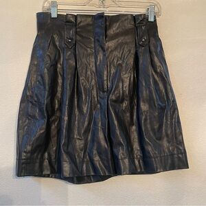 Zara vegan leather pleated front black high waisted leather shorts